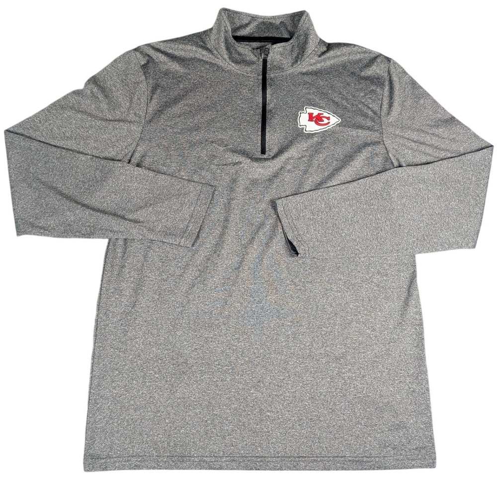 Kansas City Chiefs NFL Team Apparel Quarter Zip Pullover Heather Grey Mens M